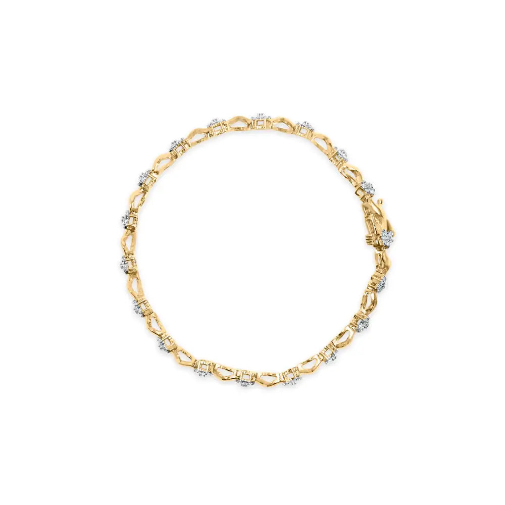 10k yellow gold 1.00 cttw diamond floral s-link 7.5 inch bracelet bijoux-nyc direct