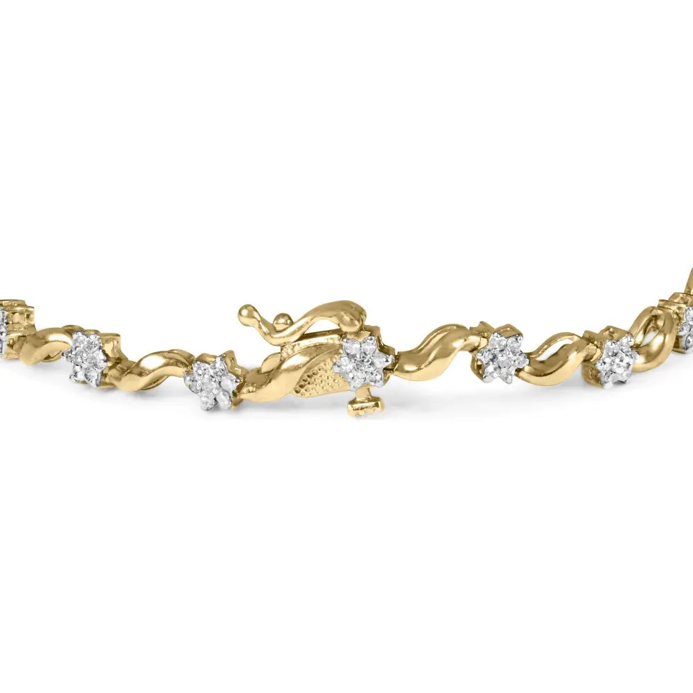10k yellow gold 1.00 cttw diamond floral s-link 7.5 inch bracelet bijoux-nyc direct