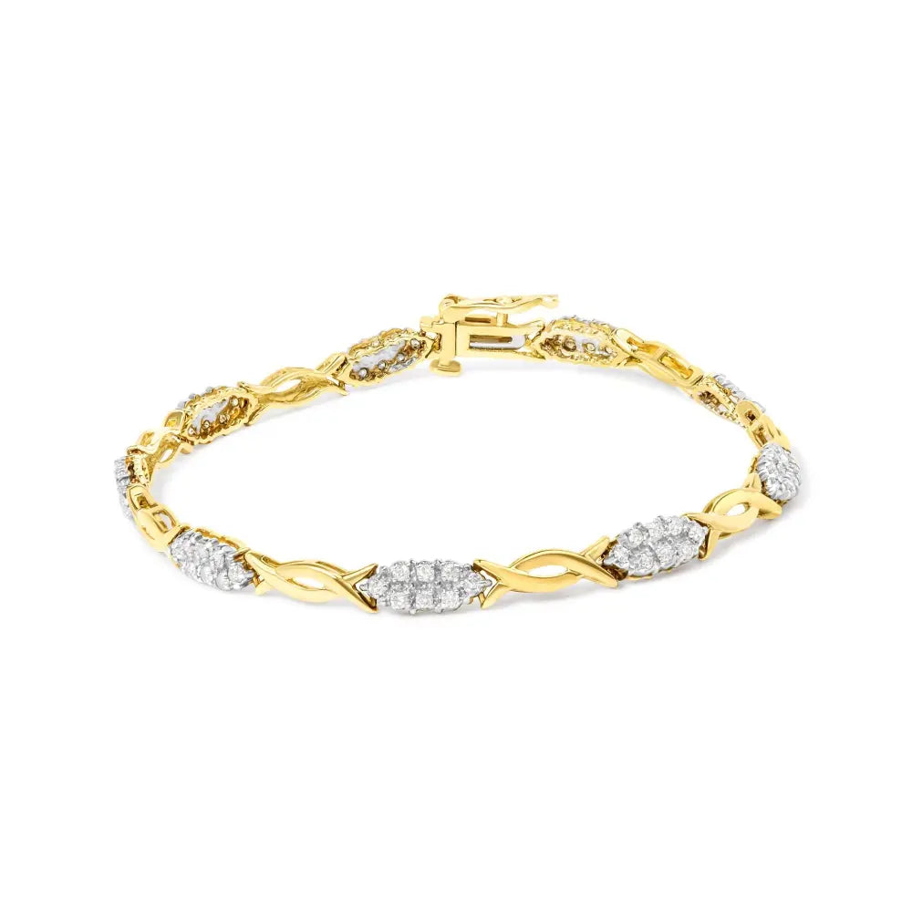 10k yellow gold 1.00 cttw round cut diamond spiral link 7’’ bracelet (h i color i2 i3 clarity) bracelets/bracelet/link handcrafted