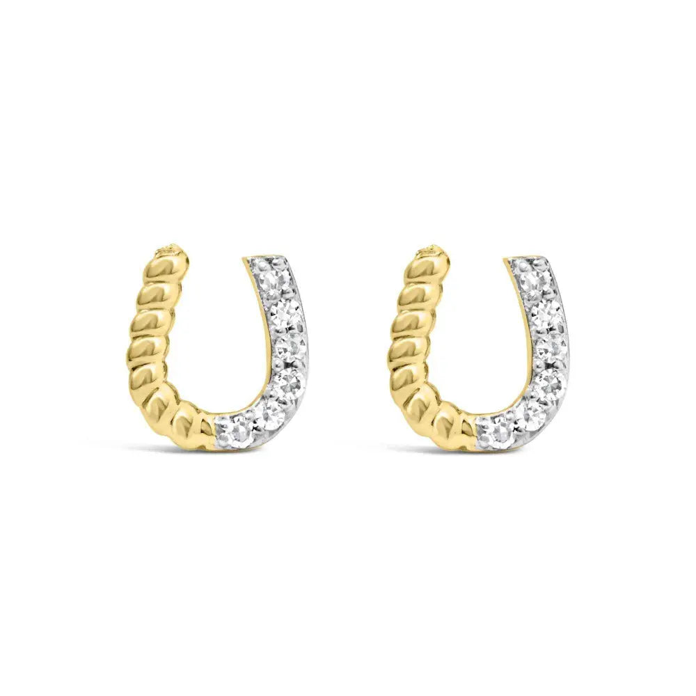 10K Yellow Gold 1/10 Cttw Braided Horseshoe Stud Earrings (H-I Color, SI1-SI2 Clarity) - Bijoux-NYC Direct