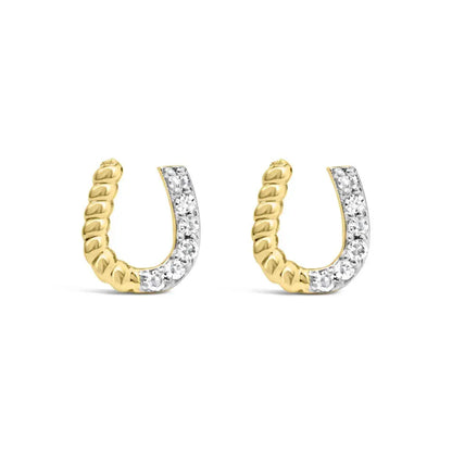 10K Yellow Gold 1/10 Cttw Braided Horseshoe Stud Earrings (H-I Color, SI1-SI2 Clarity) - Bijoux-NYC Direct