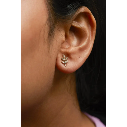 10K Yellow Gold 1/10 Cttw Diamond Accented Leaf and Branch Stud Earrings (H-I Color, I1-I2 Clarity) - Bijoux-NYC Direct