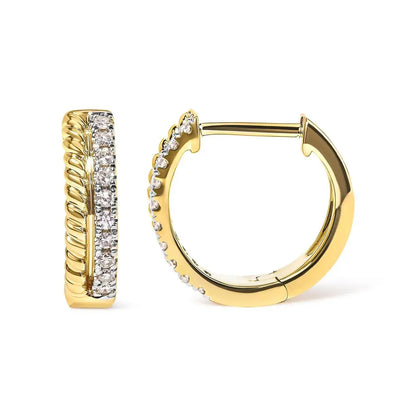 10K Yellow Gold 1/10 Cttw Diamond and Rope Twist Huggy Hoop Earrings (H-I Color, I1-I2 Clarity) - Bijoux-NYC Direct