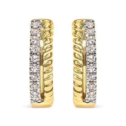 10K Yellow Gold 1/10 Cttw Diamond and Rope Twist Huggy Hoop Earrings (H-I Color, I1-I2 Clarity) - Bijoux-NYC Direct