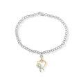 10k gold and sterling silver 1/10 cttw diamond heart ribbon bracelet bijoux-nyc direct