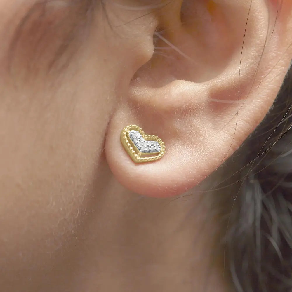 10k yellow gold 1/10 cttw diamond heart beaded halo stud earrings bijoux-nyc direct