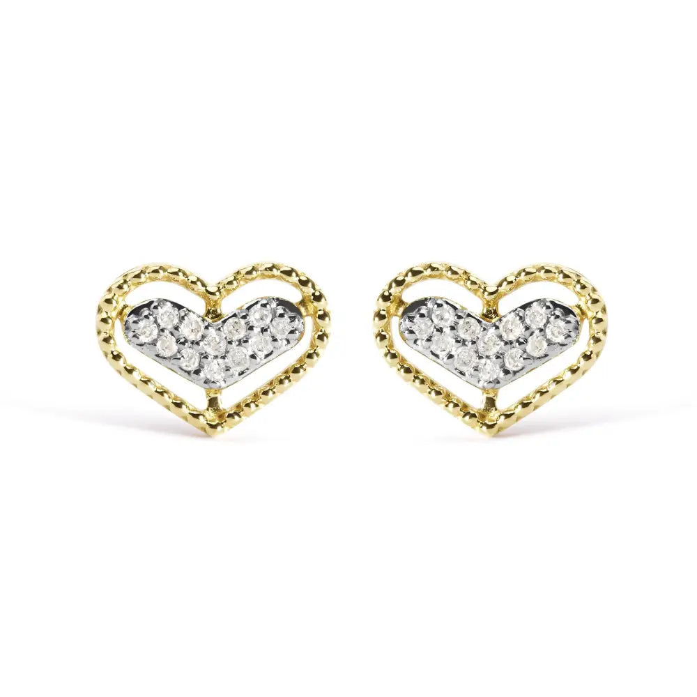 10k yellow gold 1/10 cttw diamond heart beaded halo stud earrings bijoux-nyc direct