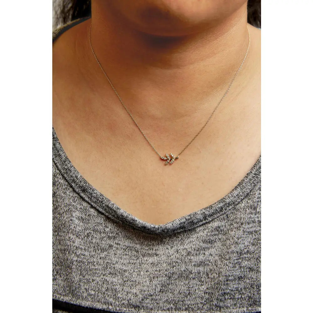 10k yellow gold 1/10 cttw diamond leaf and branch 18 inch pendant necklace bijoux-nyc direct