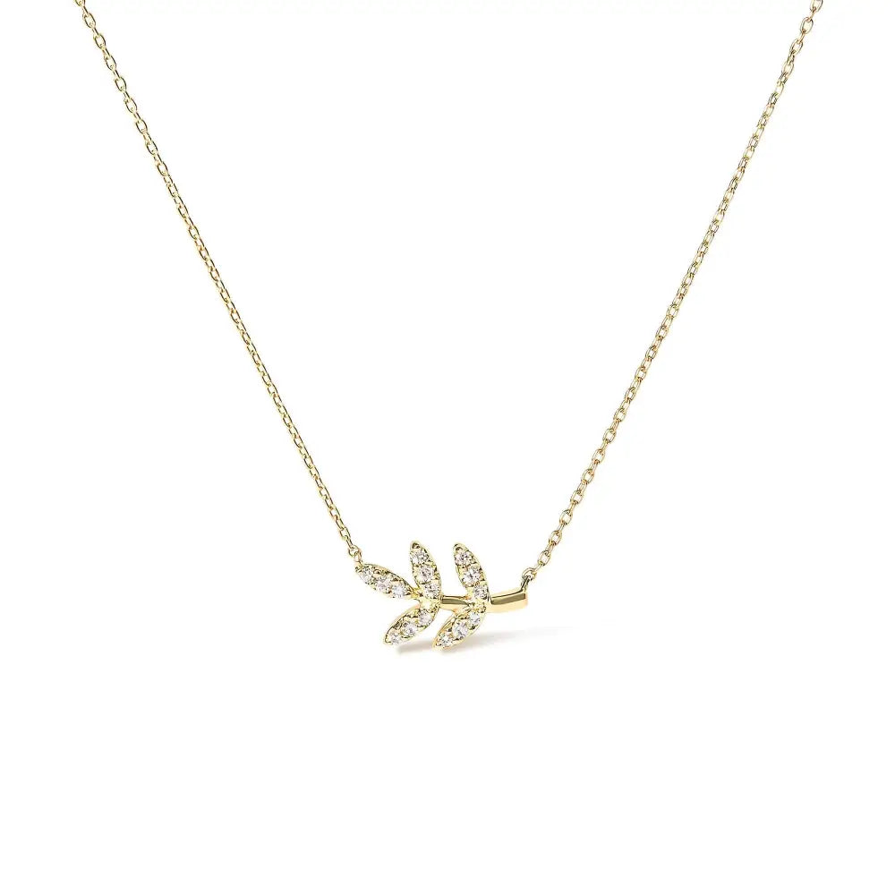 10k yellow gold 1/10 cttw diamond leaf and branch 18 inch pendant necklace bijoux-nyc direct