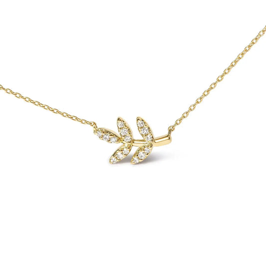 10k yellow gold 1/10 cttw diamond leaf and branch 18’’ pendant necklace (h i color i1 i2 clarity) necklaces/pendant/pendant