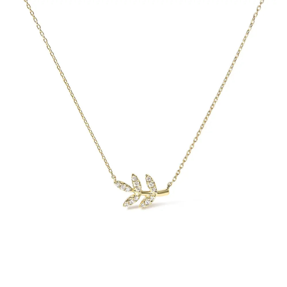 10k yellow gold 1/10 cttw diamond leaf and branch 18’’ pendant necklace (h i color i1 i2 clarity) necklaces/pendant/pendant