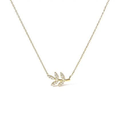 10k yellow gold 1/10 cttw diamond leaf and branch 18’’ pendant necklace (h i color i1 i2 clarity) necklaces/pendant/pendant