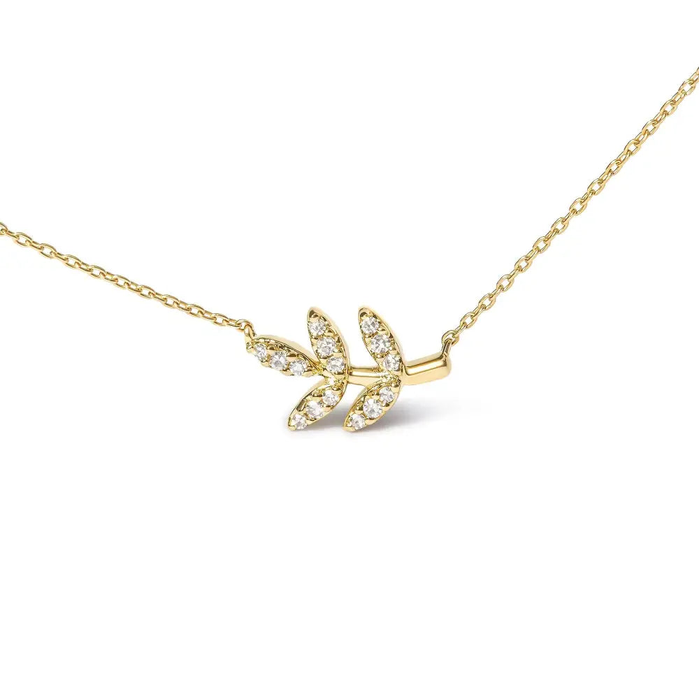 10k yellow gold 1/10 cttw diamond leaf and branch 18 inch pendant necklace bijoux-nyc direct
