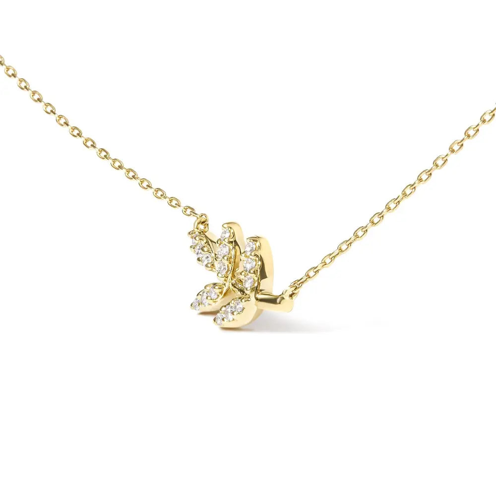 10k yellow gold 1/10 cttw diamond leaf and branch 18 inch pendant necklace bijoux-nyc direct