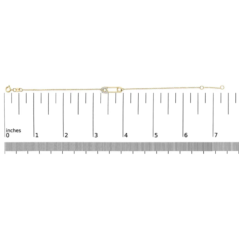 10K Yellow Gold 1/10 Cttw Diamond Paperclip Charm Adjustable Link Bracelet (J-J Color, I1-I2 Clarity) - 7.25 Inch - Bijoux-NYC Direct