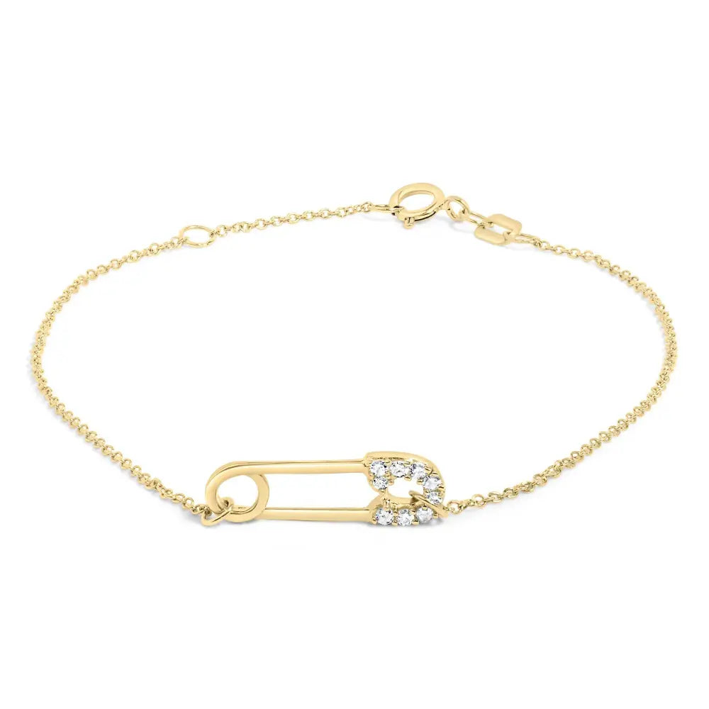 10K Yellow Gold 1/10 Cttw Diamond Paperclip Charm Adjustable Link Bracelet (J-J Color, I1-I2 Clarity) - 7.25 Inch - Bijoux-NYC Direct
