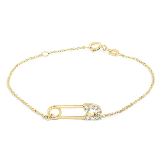 10K Yellow Gold 1/10 Cttw Diamond Paperclip Charm Adjustable Link Bracelet (J-J Color, I1-I2 Clarity) - 7.25 Inch - Bijoux-NYC Direct