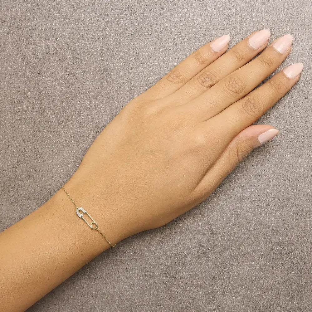10k yellow gold 1/10 cttw diamond paperclip charm adjustable bracelet bijoux-nyc direct