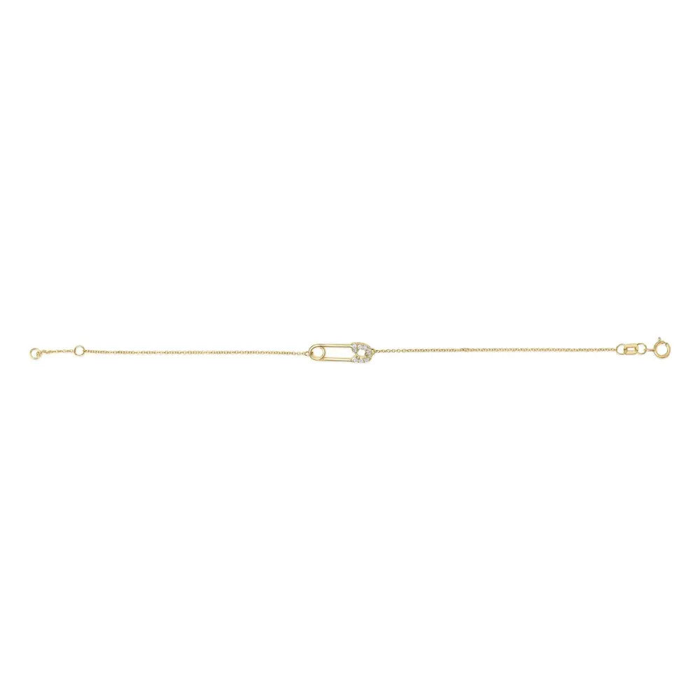 10K Yellow Gold 1/10 Cttw Diamond Paperclip Charm Adjustable Link Bracelet (J-J Color, I1-I2 Clarity) - 7.25 Inch - Bijoux-NYC Direct