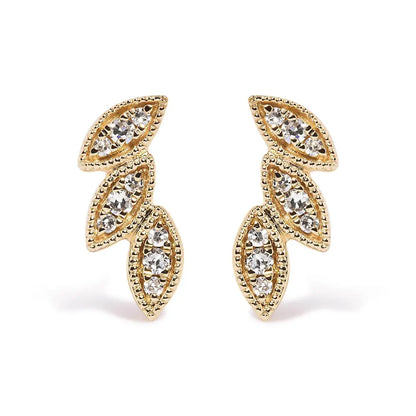 10K Yellow Gold 1/10 Cttw Diamond Triple Leaf Stud Earring (H-I Color, I1-I2 Clarity) - Bijoux-NYC Direct