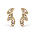 10k yellow gold 1/10 cttw diamond triple leaf stud earrings bijoux-nyc direct