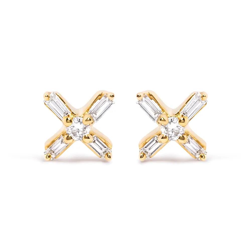 Diamond criss-cross stud earrings in 10k yellow gold – 1/10 cttw bijoux-nyc direct