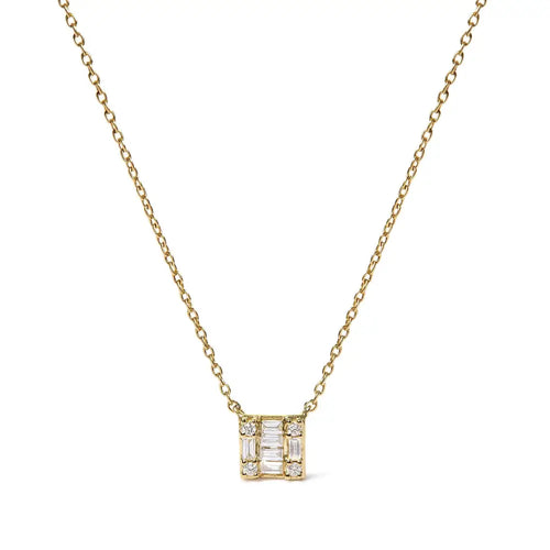 1/10 cttw round and baguette diamond mosaic square pendant in 10k gold bijoux-nyc direct