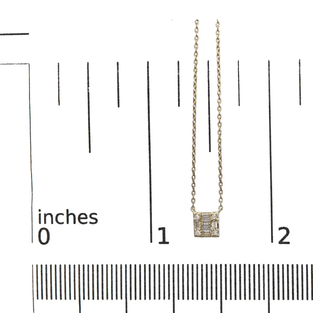 10k yellow gold 1/10 cttw round and baguette diamond mosaic composite square 18’’ inch pendant necklace (h i color i1 i2 clarity)