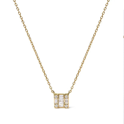 10k yellow gold 1/10 cttw round and baguette diamond mosaic composite square 18’’ inch pendant necklace (h i color i1 i2 clarity)