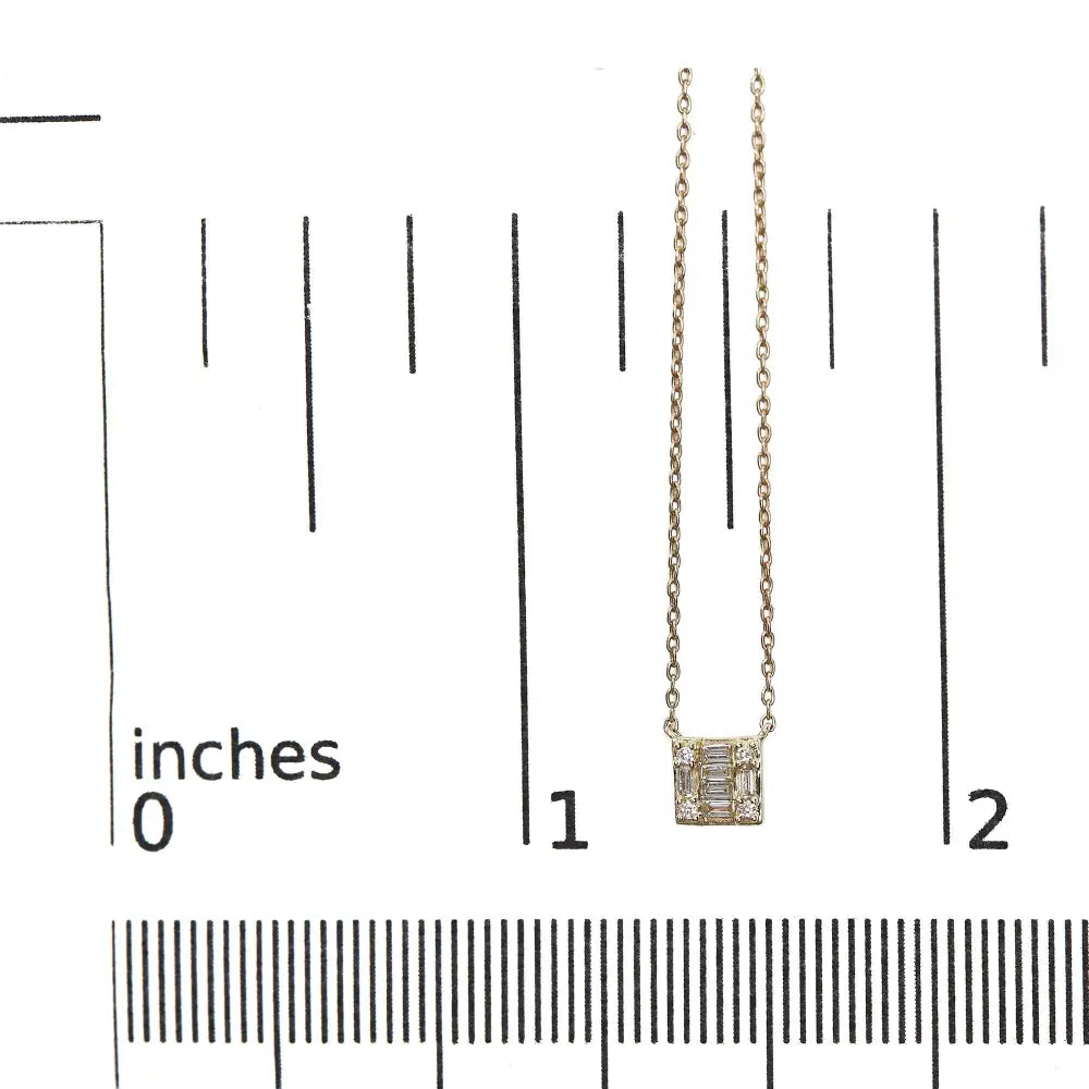 Round & baguette diamond mosaic square pendant necklace in 10k yellow gold – 1/10 cttw bijoux-nyc direct