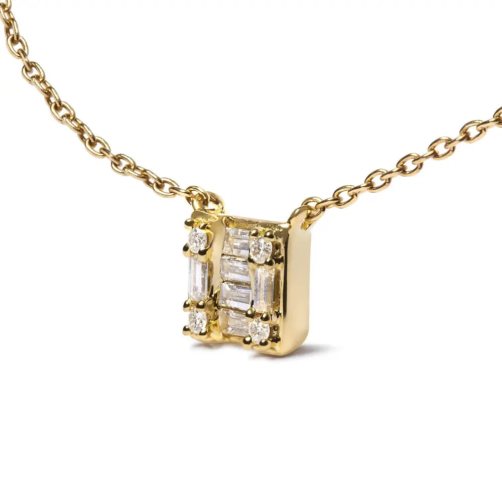 10k yellow gold 1/10 cttw round and baguette diamond mosaic composite square 18’’ inch pendant necklace (h i color i1 i2 clarity)