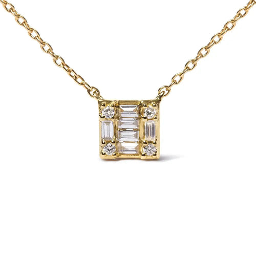 1/10 cttw round and baguette diamond mosaic square pendant in 10k gold bijoux-nyc direct