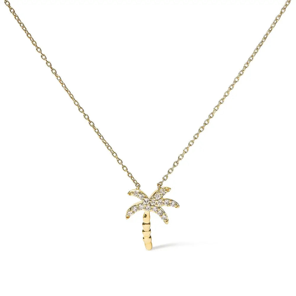 Diamond palm tree pendant necklace in 10k yellow gold – 1/10 ct