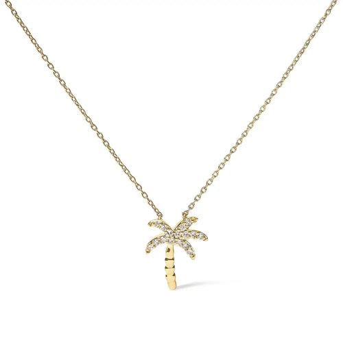 1/10 ct pavé diamond palm tree pendant necklace in 10k yellow gold bijoux-nyc direct
