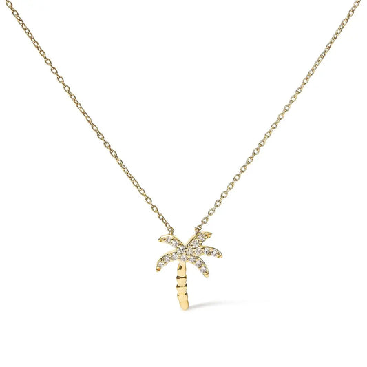 10k yellow gold 1/10 cttw round diamond palm tree 18’’ inch pendant necklace (h i color i1 i2 clarity) necklaces/pendant/pendant