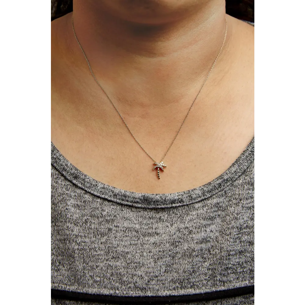 10k yellow gold 1/10 cttw round diamond palm tree 18’’ inch pendant necklace (h i color i1 i2 clarity) necklaces/pendant/pendant