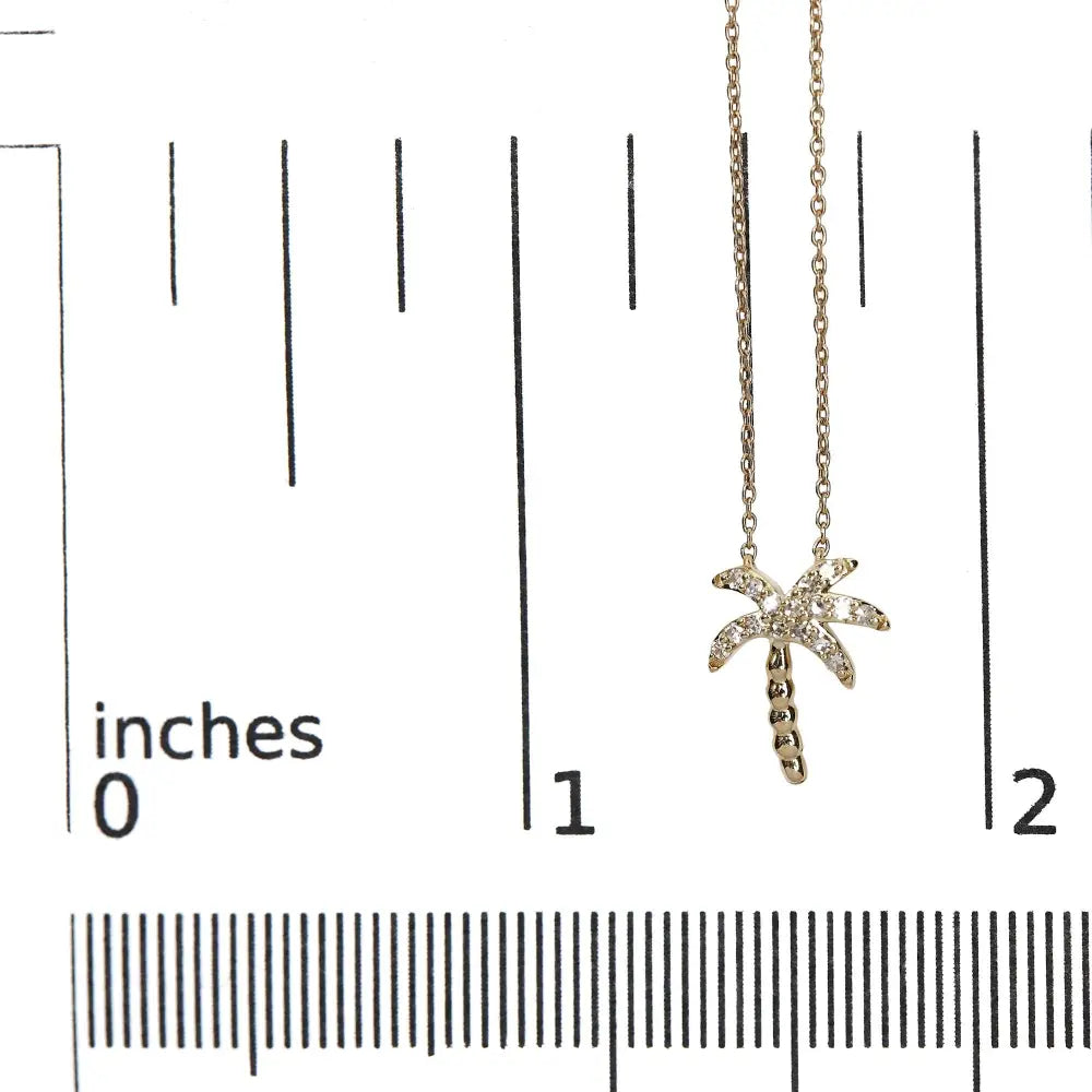 Diamond palm tree pendant necklace in 10k yellow gold – 1/10 ct