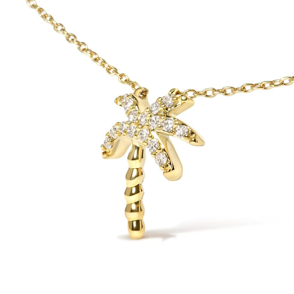 Diamond palm tree pendant necklace in 10k yellow gold – 1/10 ct