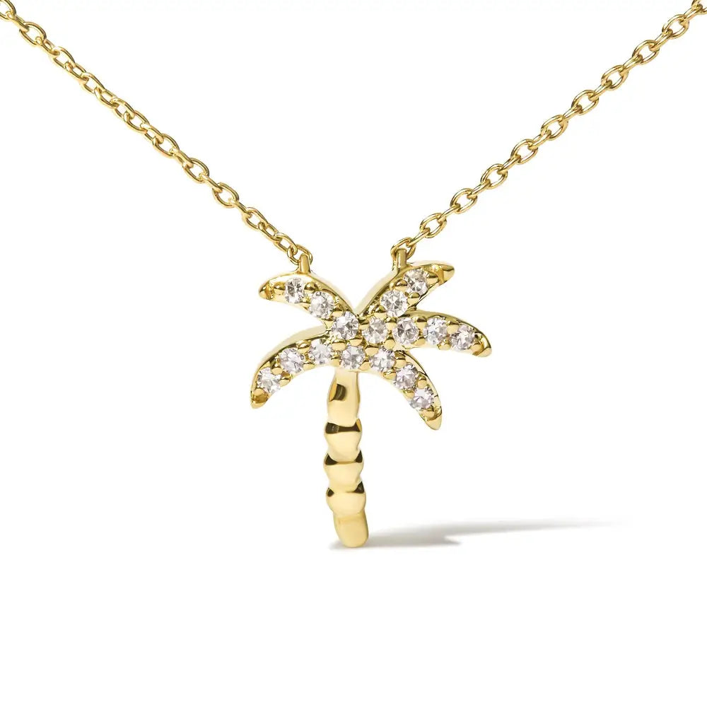 Diamond palm tree pendant necklace in 10k yellow gold – 1/10 ct