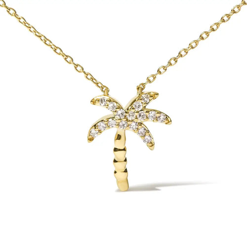 1/10 ct pavé diamond palm tree pendant necklace in 10k yellow gold bijoux-nyc direct