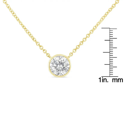 10K Yellow Gold 1/2 Carat Round Brilliant-Cut Diamond Modern Bezel-Set Solitaire 16"-18" Pendant Necklace (H-I Color, SI2-I1 Clarity) - Bijoux-NYC Direct