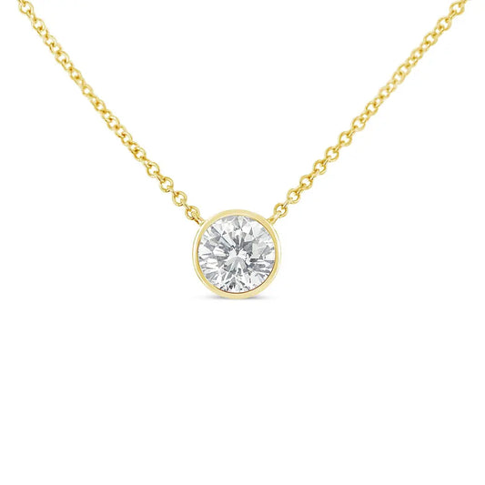 10K Yellow Gold 1/2 Carat Round Brilliant-Cut Diamond Modern Bezel-Set Solitaire 16"-18" Pendant Necklace (H-I Color, SI2-I1 Clarity) - Bijoux-NYC Direct