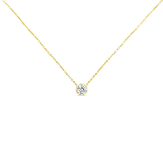 10K Yellow Gold 1/2 Carat Round Brilliant-Cut Diamond Modern Bezel-Set Solitaire 16"-18" Pendant Necklace (H-I Color, SI2-I1 Clarity) - Bijoux-NYC Direct