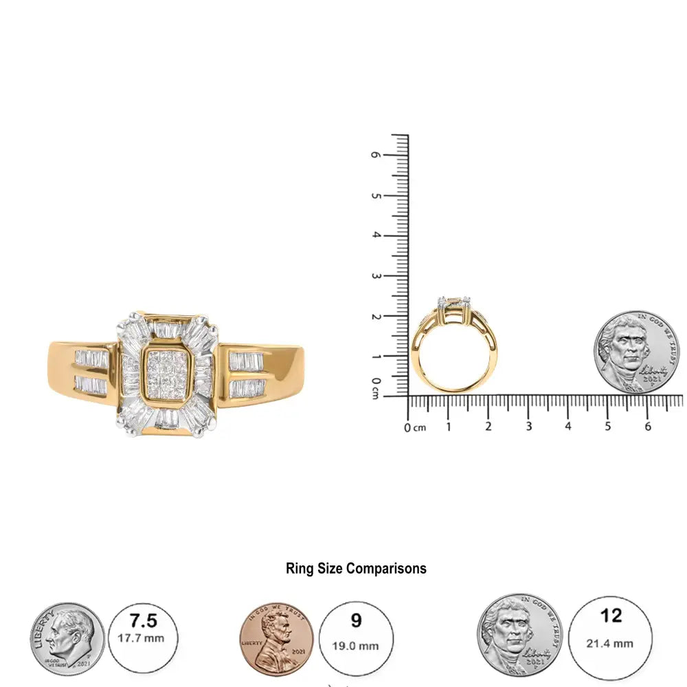 10k yellow gold 1/2 cttw baguette and princess diamond halo ring bijoux-nyc direct