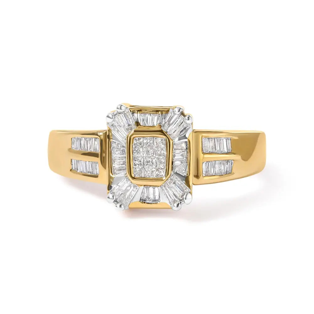 10k yellow gold 1/2 cttw baguette and princess diamond halo ring bijoux-nyc direct