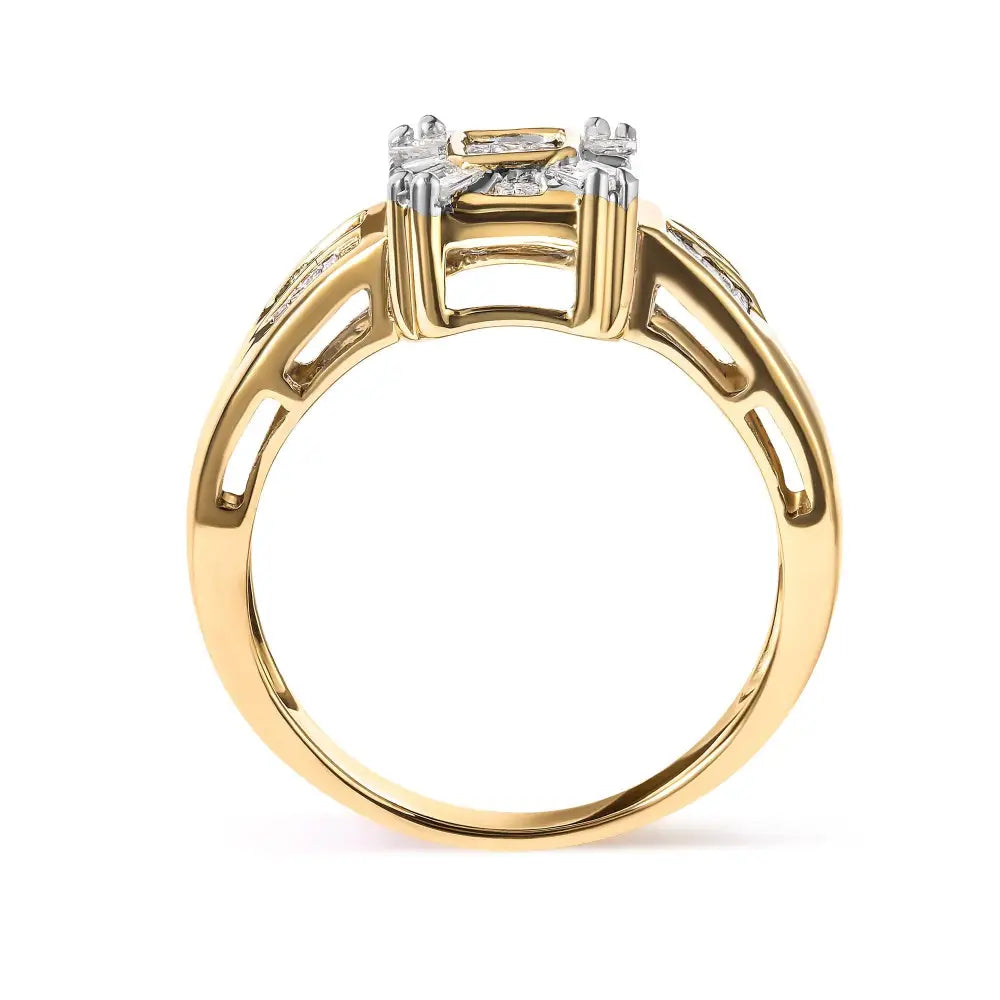 10k yellow gold 1/2 cttw baguette and princess diamond halo ring bijoux-nyc direct