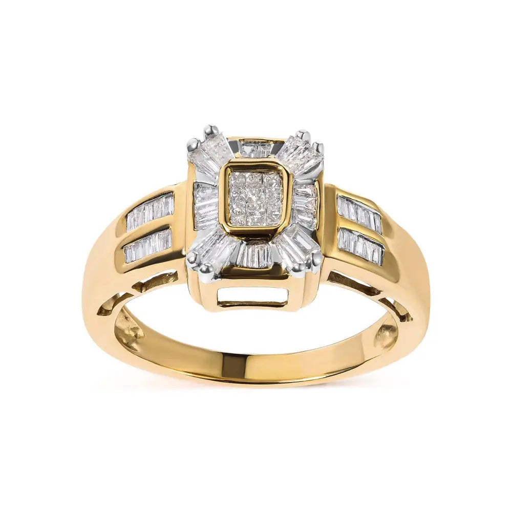 10k yellow gold 1/2 cttw baguette and princess diamond halo ring bijoux-nyc direct
