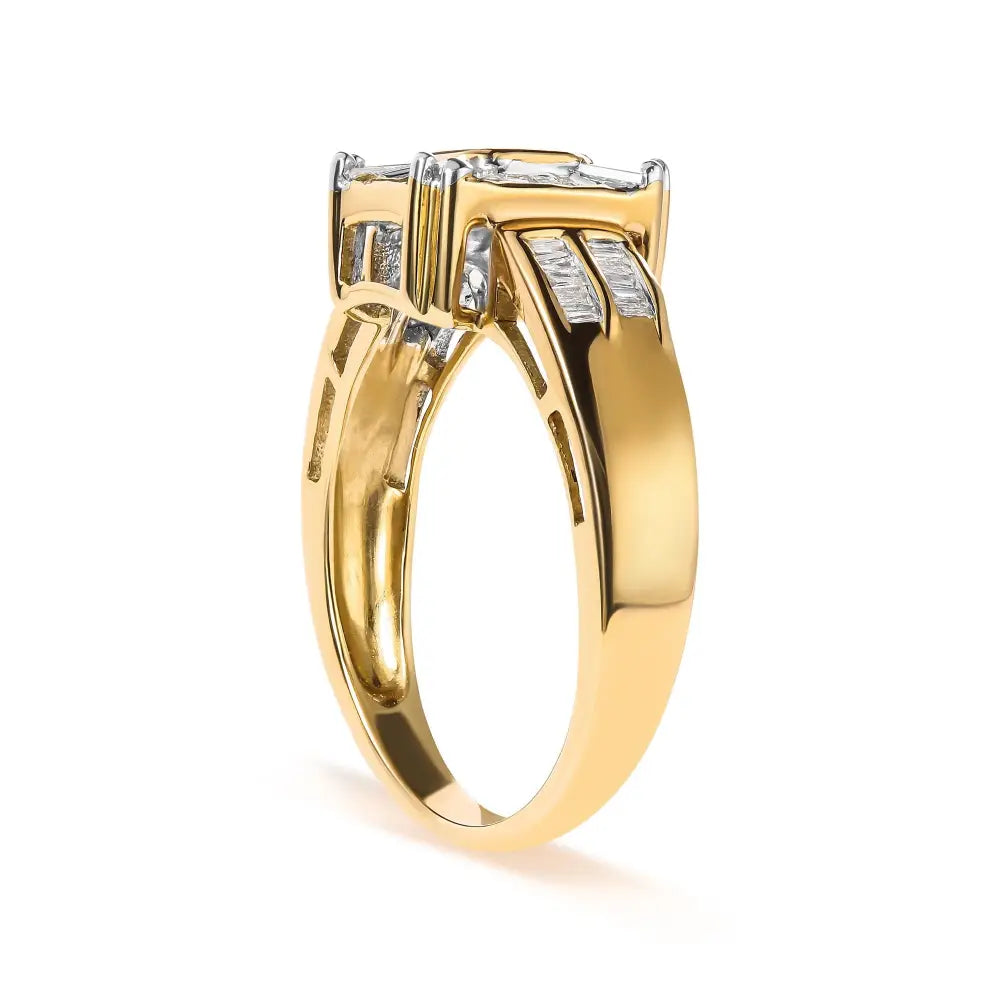 10k yellow gold 1/2 cttw baguette and princess diamond halo ring bijoux-nyc direct