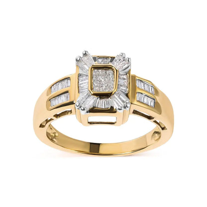10K Yellow Gold 1/2 Cttw Diamond Composite and Halo Ring (H-I Color, SI1-SI2 Clarity) - Bijoux-NYC Direct