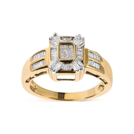 10K Yellow Gold 1/2 Cttw Diamond Composite and Halo Ring (H-I Color, SI1-SI2 Clarity) - Bijoux-NYC Direct